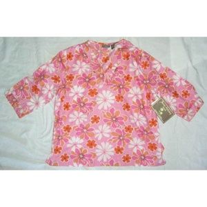 NWT Women's Jane Ashley Pink Top with Flower Designs Size 2X